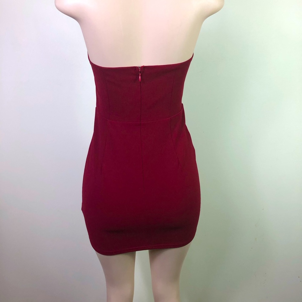 Lulus Minidress burgundy strapless, gold neck ring - Picture 8 of 9